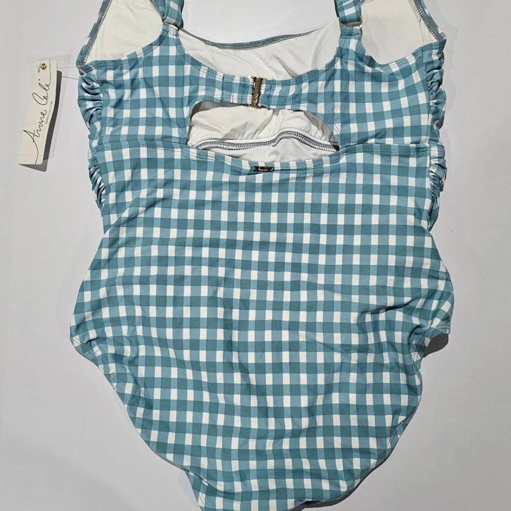 Anne Cole Plus Size Checked Shirred One-Piece Swimsuit